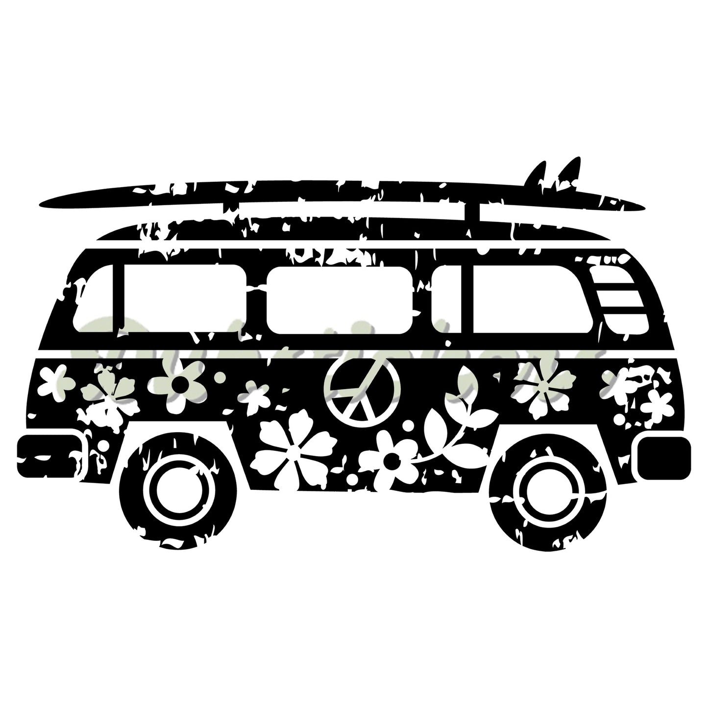 Retro Hippy Bus with Surfboard Decal