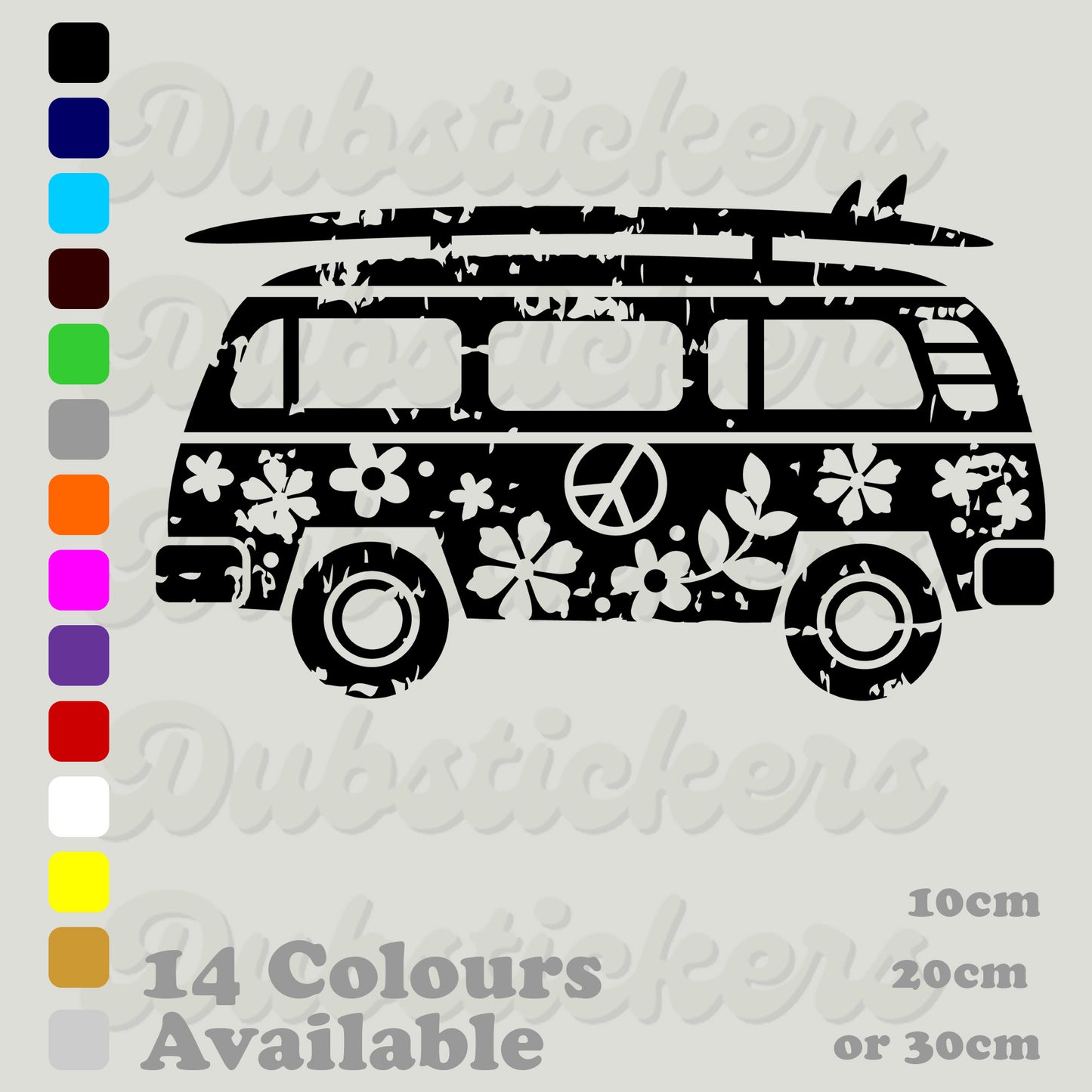 Retro Hippy Bus with Surfboard Decal